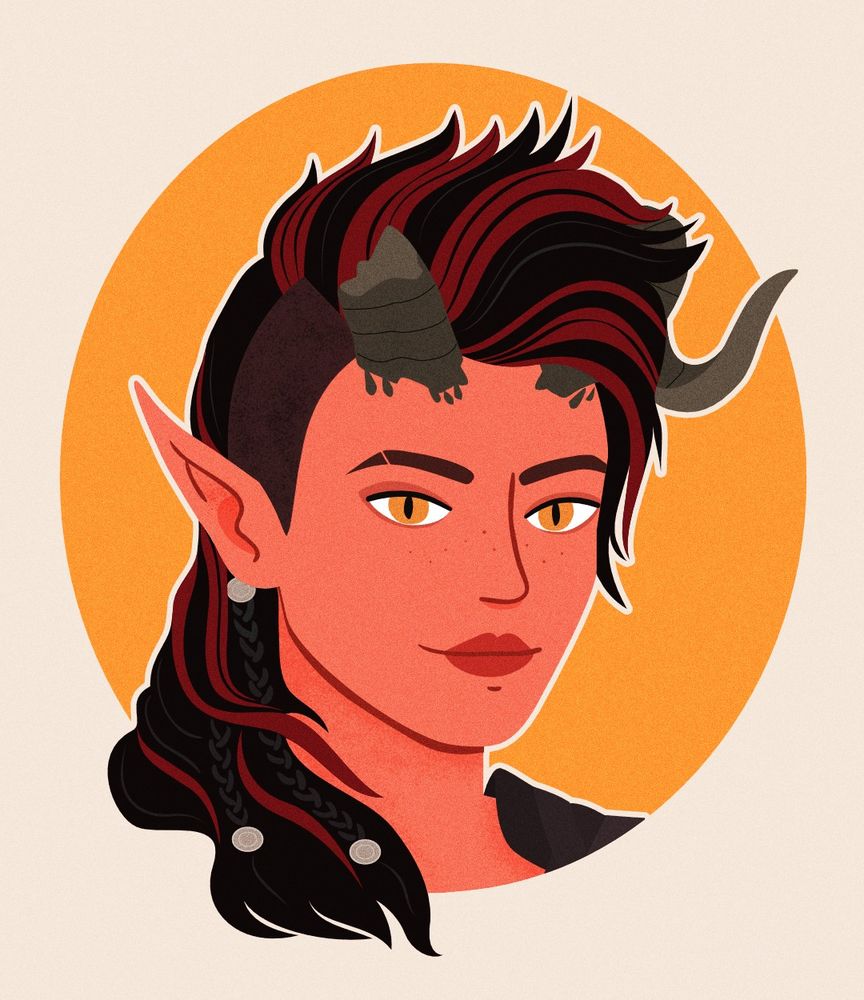 Portrait illustration of Baldur's gate 3 game character Karlach.