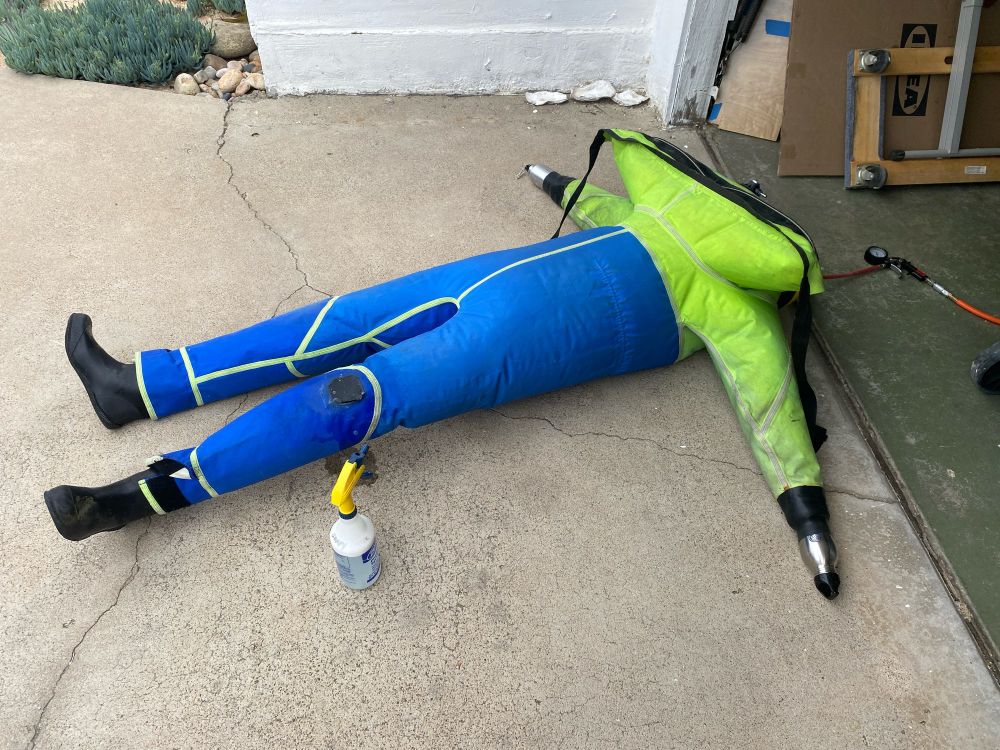A dry suit inflated with air to check for leaks.