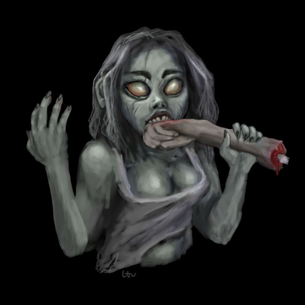 zombie girl chewing arm.. it's cute tho