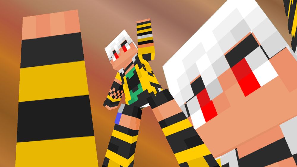 Iraya's minecraft skin doing Kamina's "YOURS IS THE DRILL THAT WILL PIERCE THE HEAVENS!" pose from Gurren Lagann