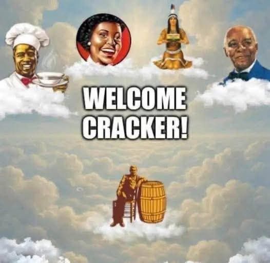 Image: former logos of foods are in the clouds, surrounding the Cracker Barrel old logo Words: Welcome Cracker