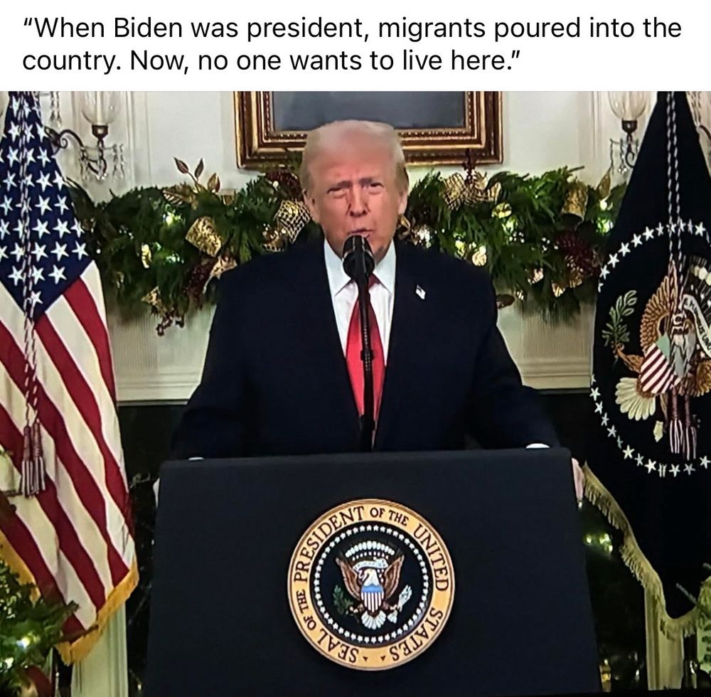 "When Biden was president, migrants poured into the country. Now, no one wants to live here."