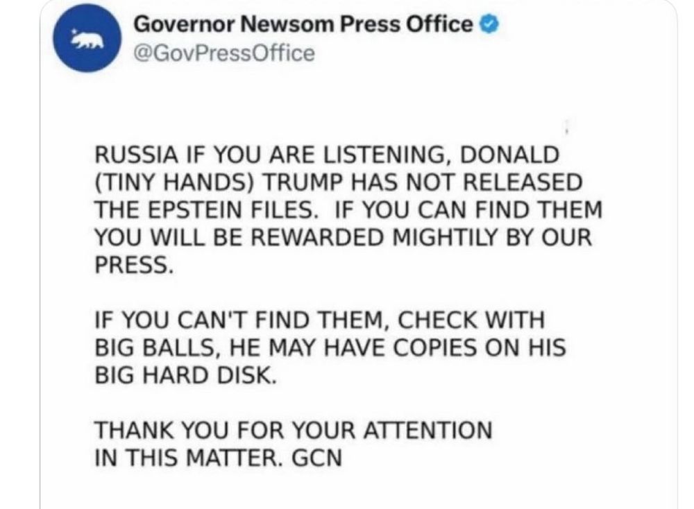 RUSSIA IF YOU ARE LISTENING, DONALD (TINY HANDS) TRUMP HAS NOT RELEASED THE EPSTEIN FILES. IF YOU CAN FIND THEM YOU WILL BE REWARDED MIGHTILY BY OUR PRESS. IF YOU CAN'T FIND THEM, CHECK WITH BIG BALLS, HE MAY HAVE COPIES ON HIS BIG HARD DISK. THANK YOU FOR YOUR ATTENTION IN THIS MATTER. GCN