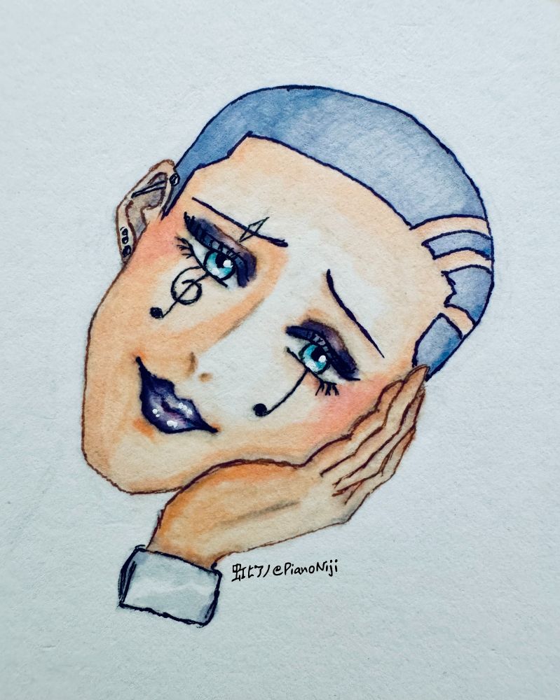 マーガレット・マカロン アナログ絵　製作者：虹ピアノ @PianoNiji
Margarette Macaron ink drawing by Niji Piano @PianoNiji