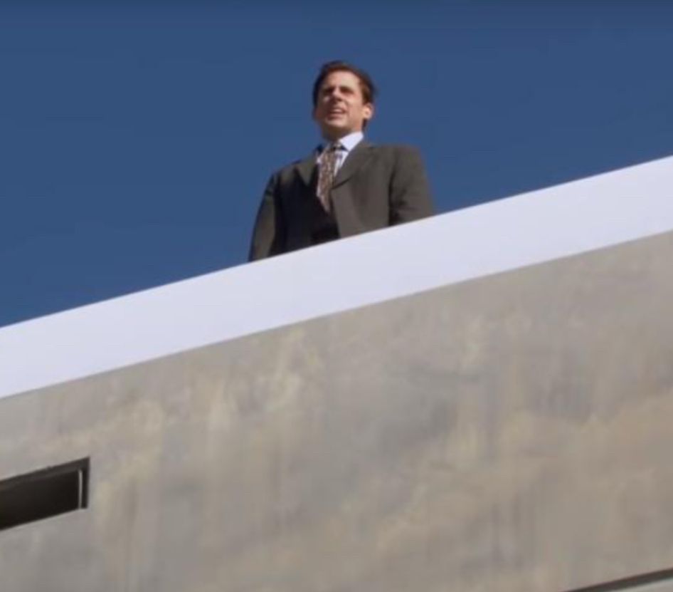 Michael Scott on the roof of the Dunder Mifflin office building