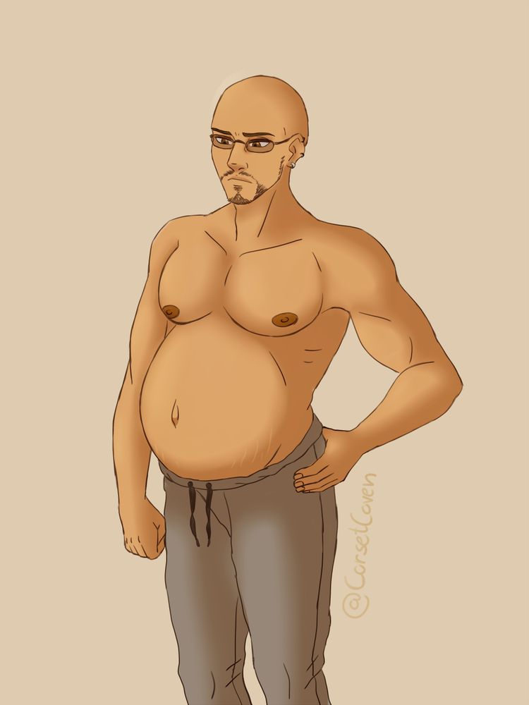 Rude from FF7, pregnant and shirtless.