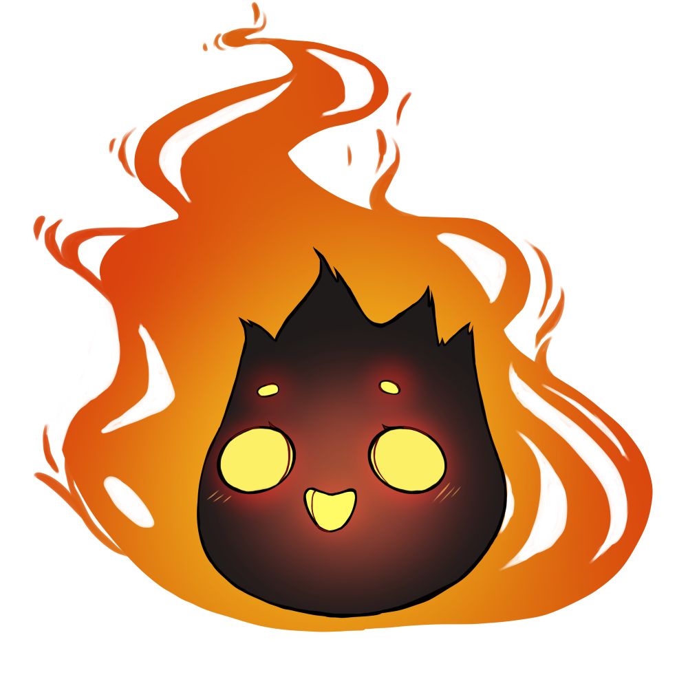Image of a living Fireball named Torch happy to see you and chat with you