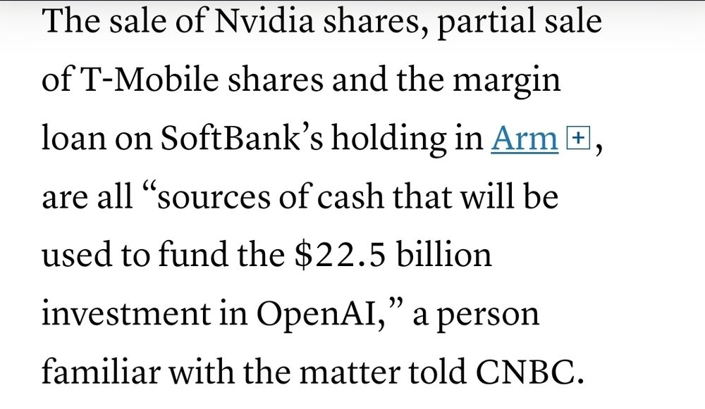 The sale of Nvidia shares, partial sale of T-Mobile shares and the margin loan on SoftBank’s holding in Arm, are all “sources of cash that will be used to fund the $22.5 billion investment in OpenAI,” a person familiar with the matter told CNBC. 