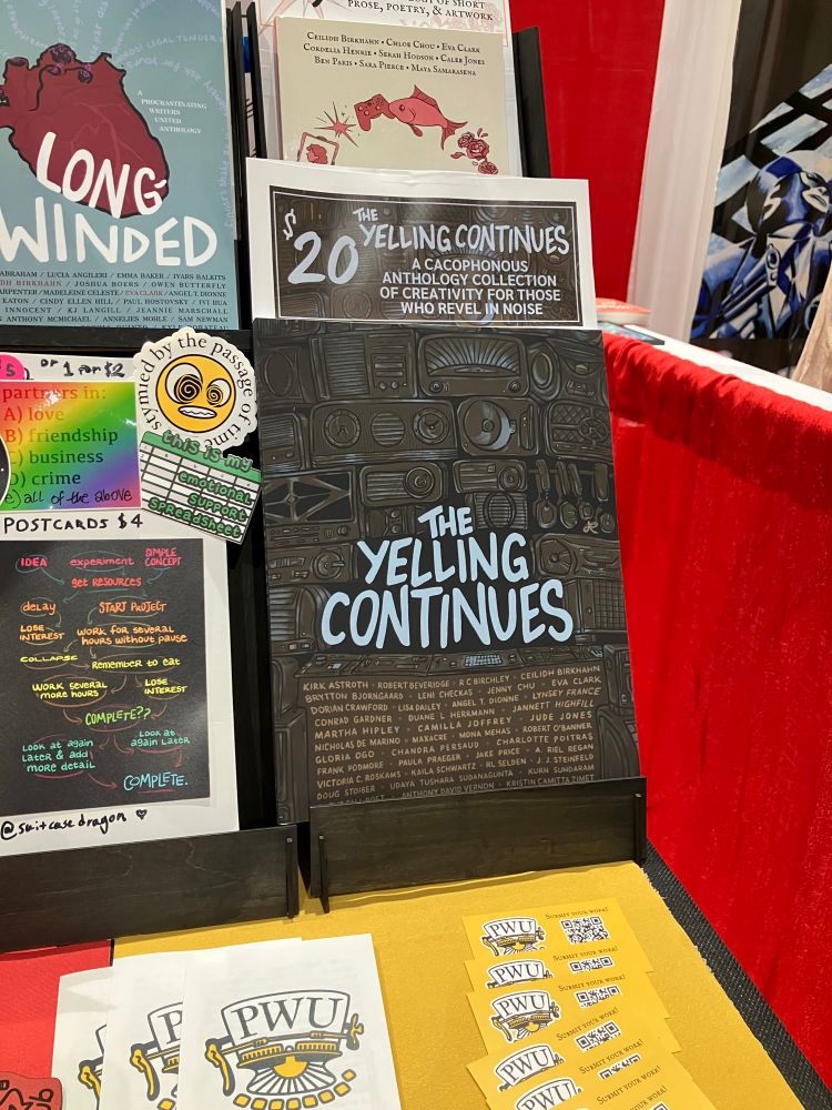 Physical copy of THE YELLING CONTINUES on display at our booth, priced at $20.