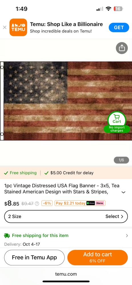 Temu faded American flag