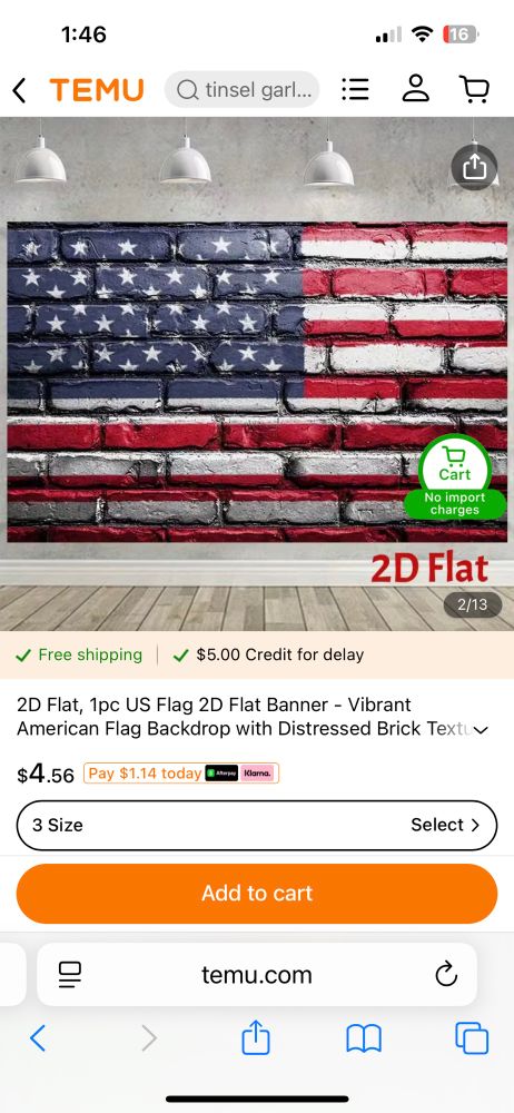 Temu ad for American flag brick background 