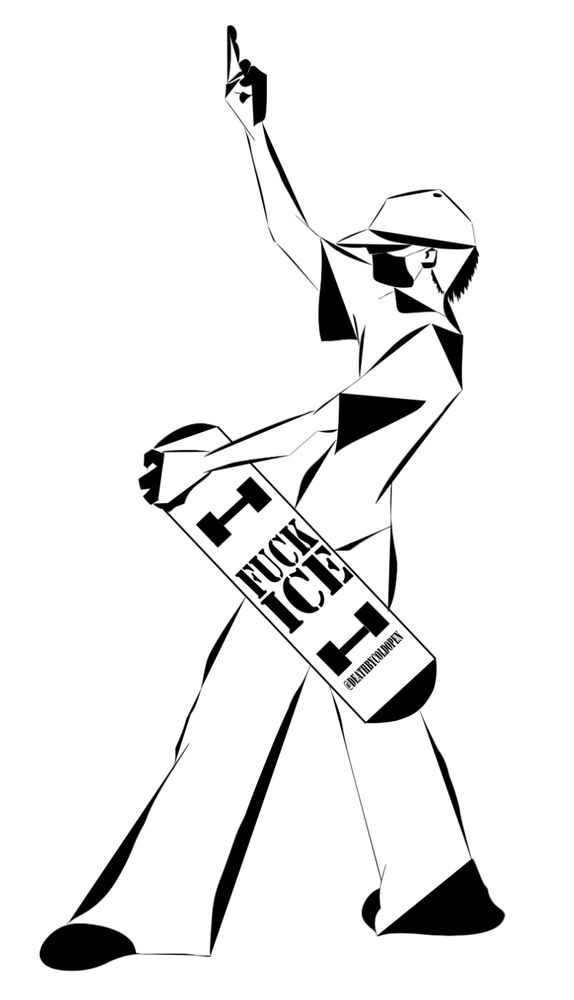 A simple black and white drawing of a skater kid flipping someone off. His skateboard has Fuck Ice stamped on the back.

Resist  © 2025 by Zel Howland is licensed under Creative Commons Attribution-NonCommercial 4.0 International.