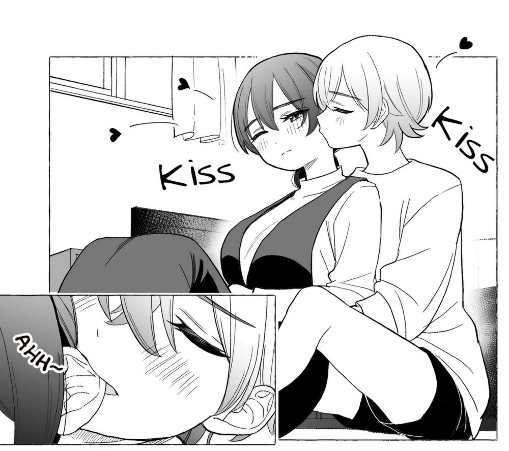 Two girls, very lesbian, very sapphic, one kisses the other and bites her ears. God I wish that was me. Femboy, Transfem, Trans girl moment.