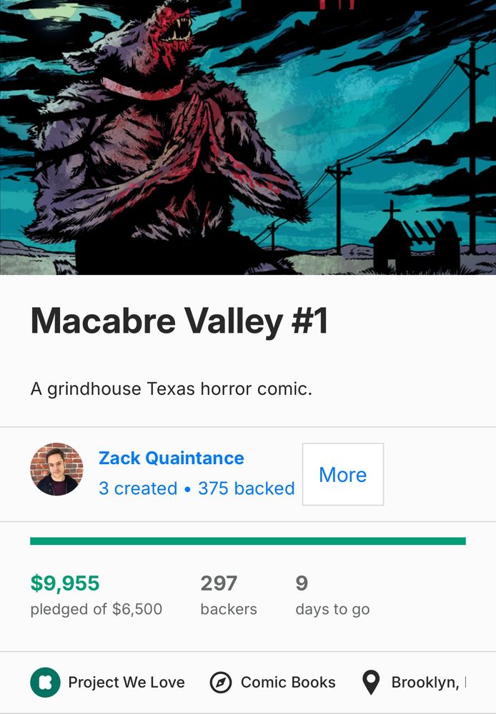 Macabre valley Kickstarter screen