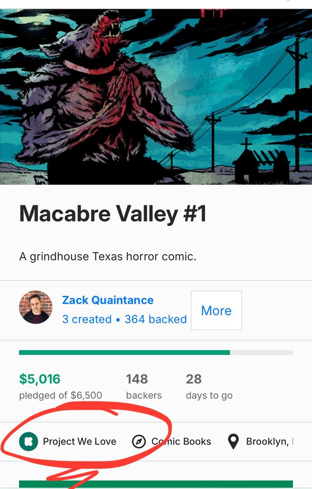 Macabre Valley #1 with its new “Project We Love” badge
