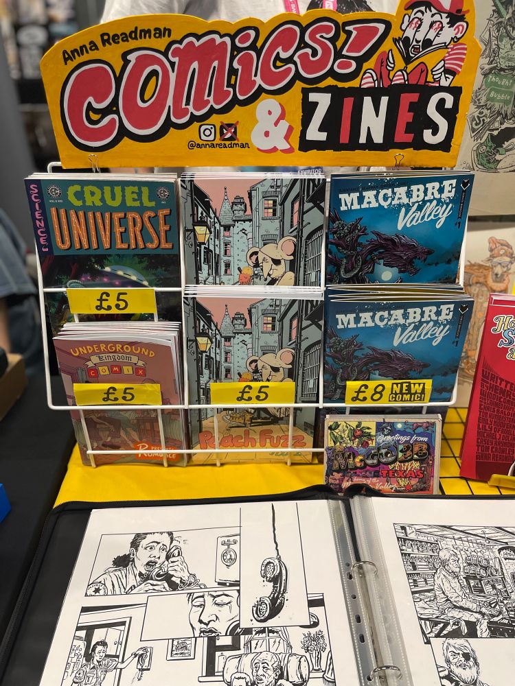 A rack of Anna readman’s comics at Thought Bubble