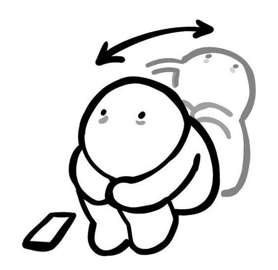 чорно-біле зображення, намальована людинка сидить біля телефона в позі ембріона охопивши коліна руками і стрілкою показано що вона хитається вперед-назад