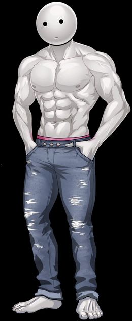 Doug from Date Everything standing blank-faced, shirtless, hands in pockets of his ripped jeans, and flexing every muscle including his feet.