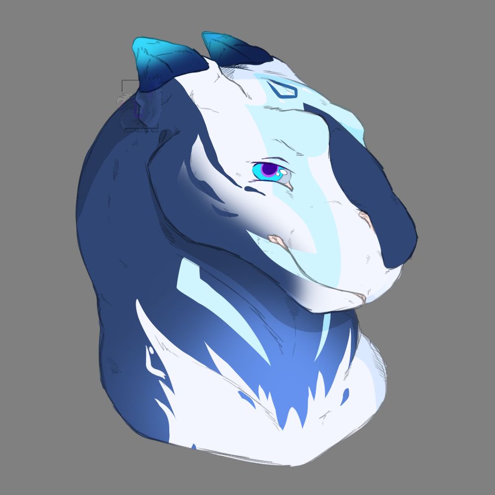 Headicon of a mostly blue and white character. Alladons are a closed species by ThatAlbinoThing.