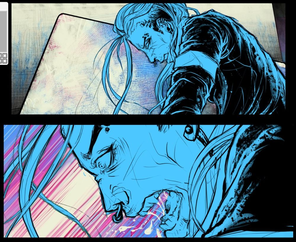 After your character(s) has been rendered, using a brush with a crisp, hard edge, block out their figure with a solid color, or if possible, create a custom selection to save for later use. PRO-TIP: use different colors, preferably vibrant colors you most likely wouldn't use within your palette to make them stand out more. Be sure to keep your selection as accurate as possible; keep in mind frayed edges, wispy hairs, etc. 

With this method, you can just select your blocked out area in an instant and work exclusively against the BG, also great for making sure you have a good contrast between different elements. Plus, this helps for BGs, too: just select your character or FG element(s) you've blocked out, then simply Invert your selection. BOOM! No re-selecting, no magic-wanding, you just automatically have a seamless selection. You can even adjust it by dilating or retracting your selection diameter for miniscule adjustments in case your initial selection was a pixel or two off.