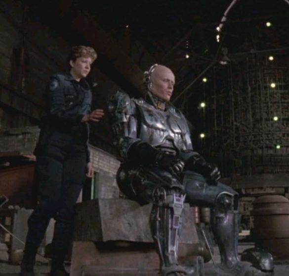 Nancy Allen and Peter Weller in Robocop.
