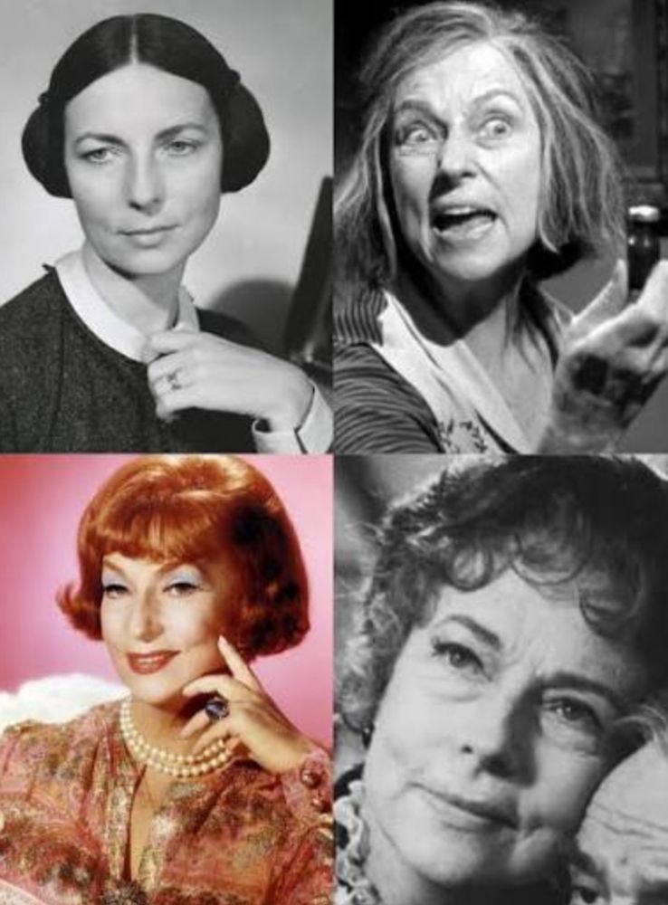 Agnes Moorehead in four pictures including roles in The Magnificent Ambersons, Hush, Hush, Sweet Charlotte & Bewitched.