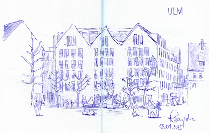 Münsterplatz in Ulm. Urban Sketching, Colored Pencil.