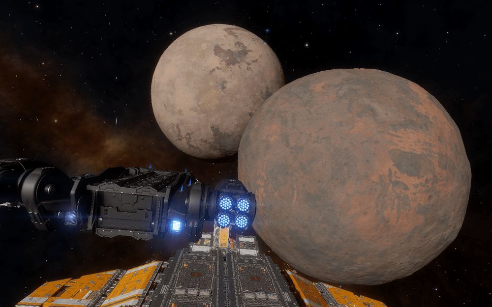 Parked my fleet carrier in orbit around a close binary planet system.