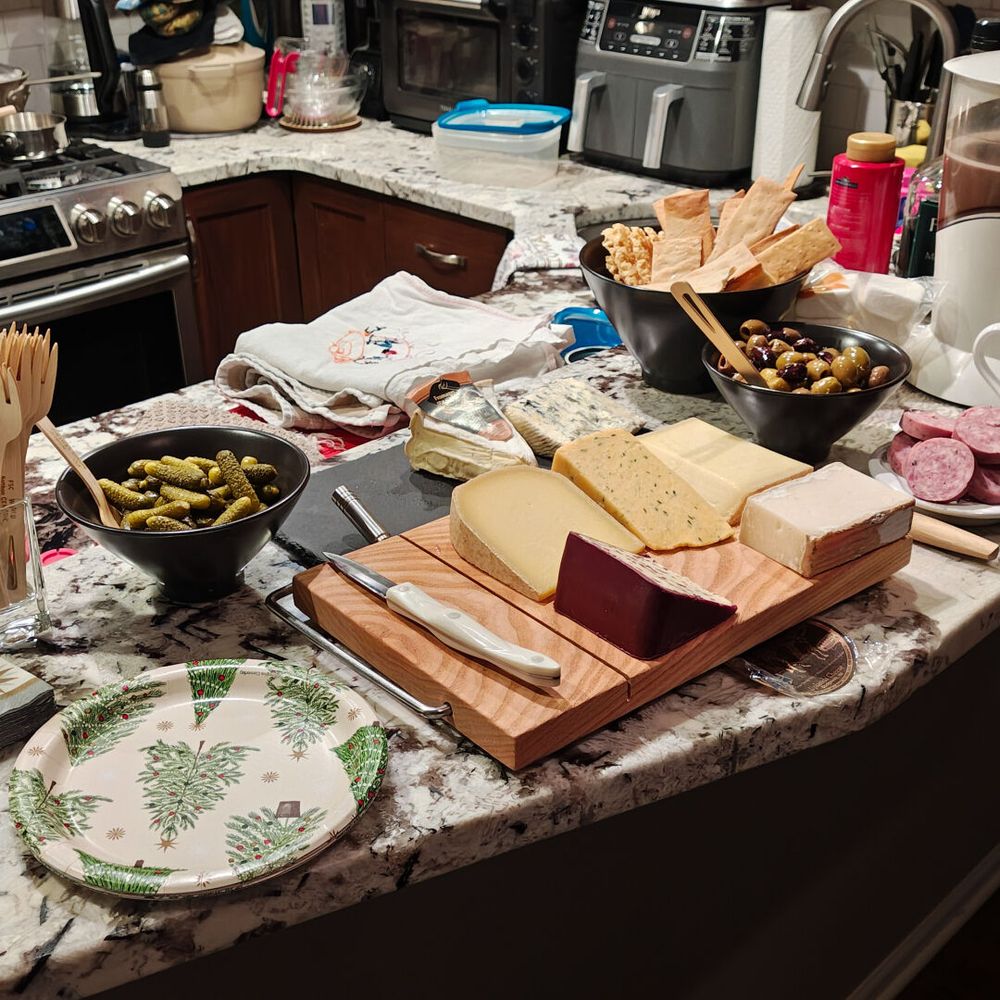 Summer sausage, cheeses, gherkins, olives, and more.