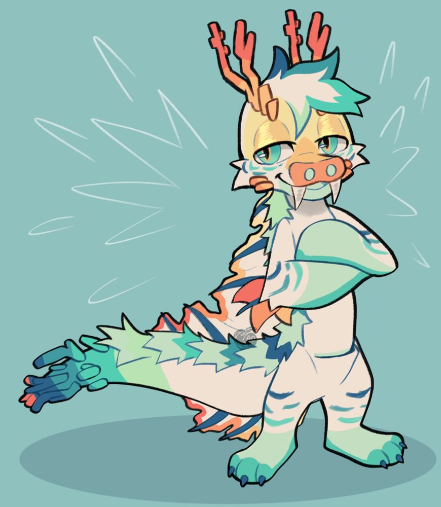 an alien species, called a xero, stands facing to the right with their arms crossed. they have a slight smirk on their face.