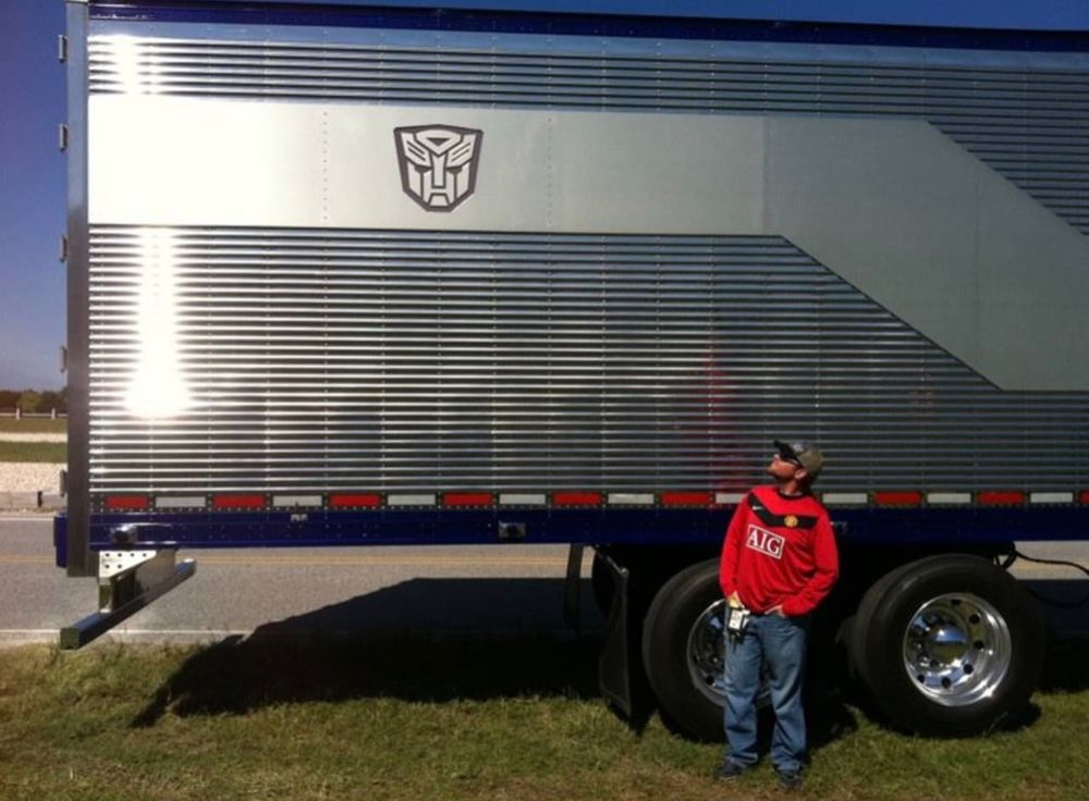 Me looking up at the Autobots logo on the Optimus Prime trailer 