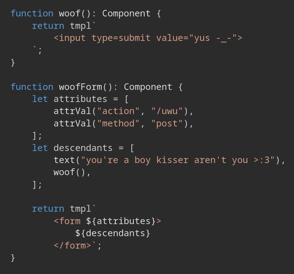 A code example that constructs a form to confirm if you are, in fact, a boy kisser