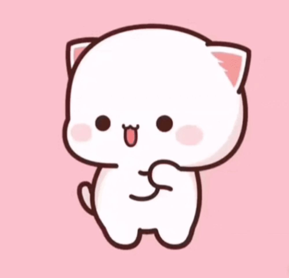 a cartoon cat is holding a cup of coffee in its paws on a pink background .