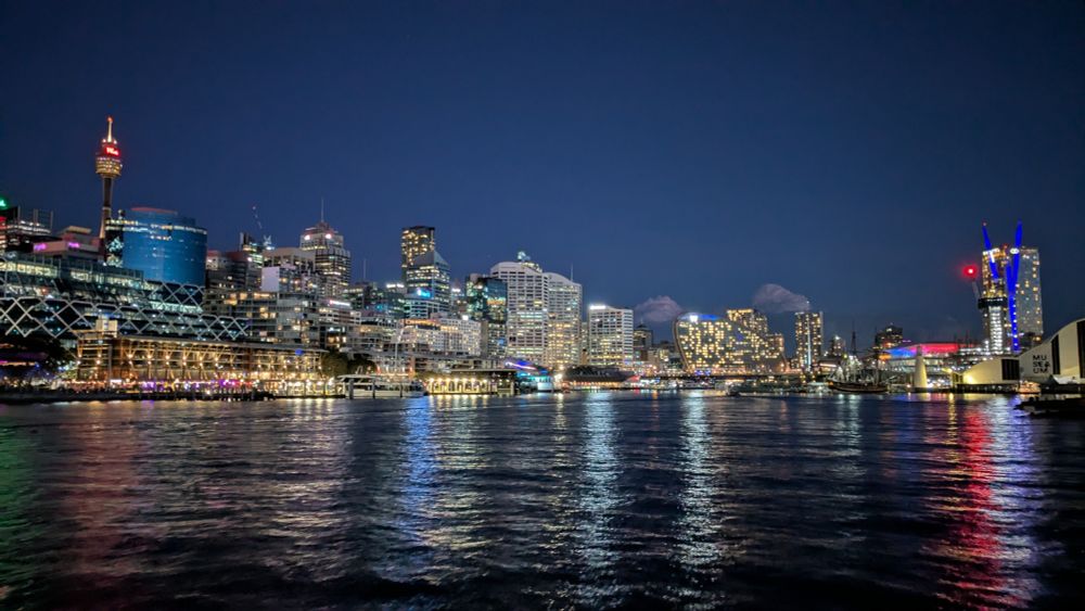A view of Darling Harbour, the neighborhood of Sydney where the conference will take place, at night