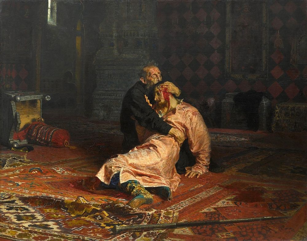 Ivan the Terrible and His Son Ivan on 16 November 1581 is a painting by Russian realist artist Ilya Repin made between 1883 and 1885. It depicts the grief-stricken Russian tsar Ivan the Terrible cradling his dying son, the Tsarevich Ivan Ivanovich, shortly after Ivan the Terrible had dealt a fatal blow to his son's head in a fit of anger. The painting portrays the anguish and remorse on the face of the elder Ivan and the shock and heartbreak of the dying Tsarevich, shedding a tear at the unexpected betrayal and shock of having been killed at his father's hands.

Repin used Grigoriy Myasoyedov, his friend and fellow artist, as the model for Ivan the Terrible, and writer Vsevolod Garshin for the Tsarevich. In 1885, upon completion of the oil-on-canvas work, Repin sold it to Pavel Tretyakov for display in his Tretyakov Gallery in Moscow.

It has been called one of Russia's most famous and controversial paintings, and is normally on display in the Tretyakov Gallery in Moscow.