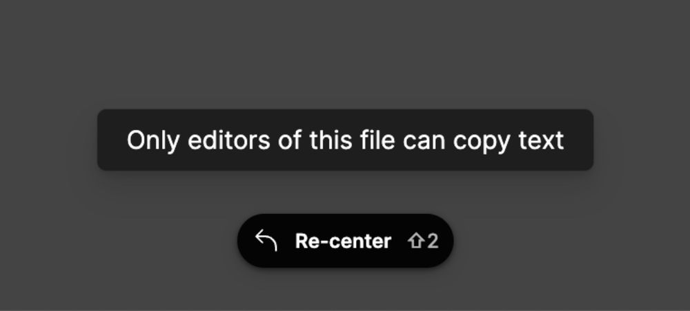 Screenshot of a Figma error showing “only editors of this file can copy text”