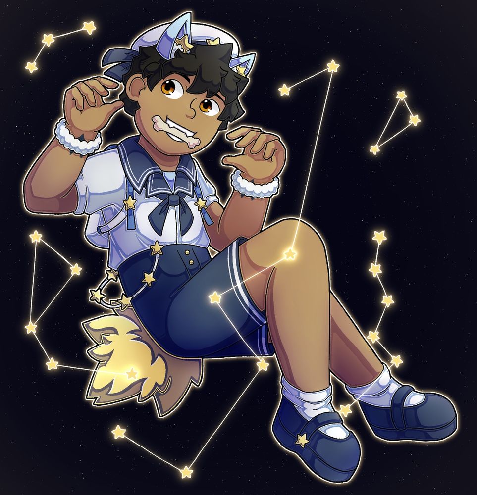 Raiden in a sailor’s outfit, surrounded by star decor. She has a bone in her mouth.