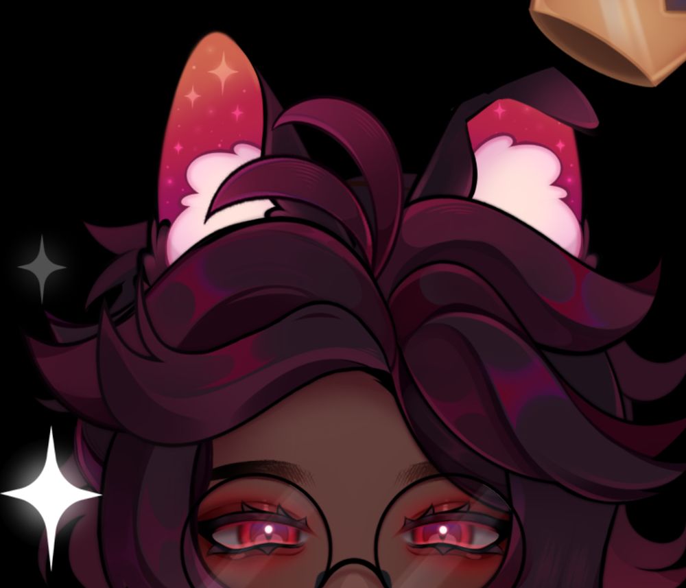 A photo of my vtuber model. She is looking into the camera with sparkles around her head!