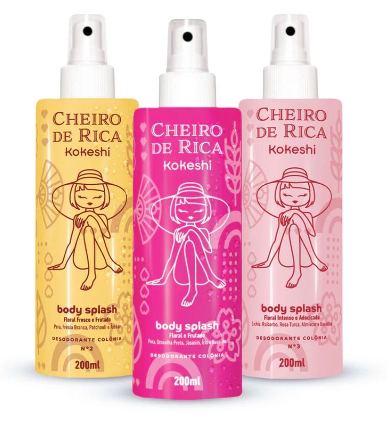 três volume de body splash da marca cheiro de rica