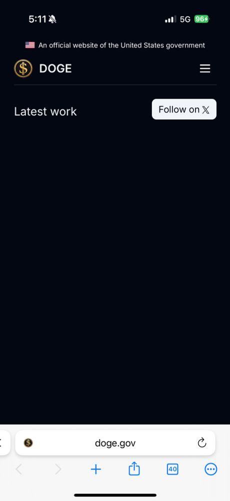 A screenshot of the homepage of doge.gov which is the title Latest Work and nothing underneath