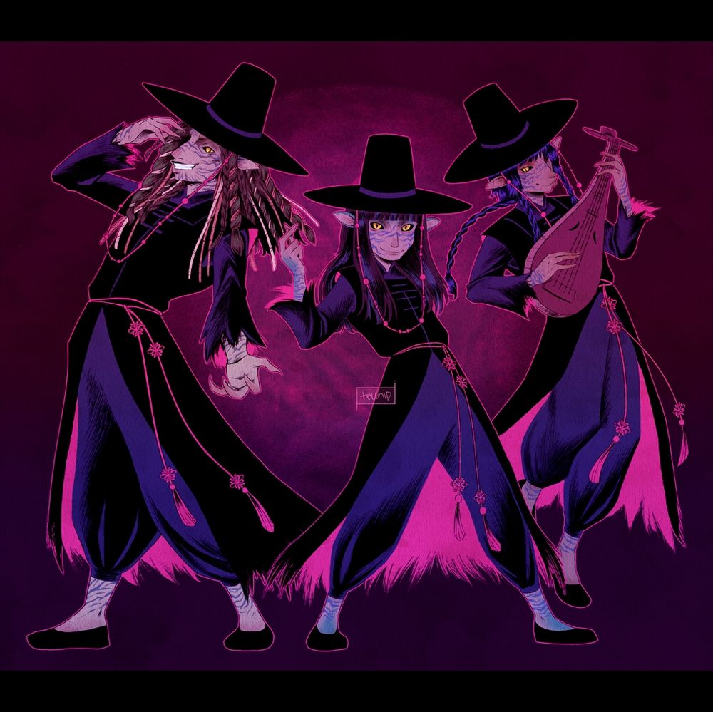 Group shot. The characters are standing in line from left to right: Gurjin, Rian, Kylan. Each of them are posing differently (see specific descriptions in the following thread).