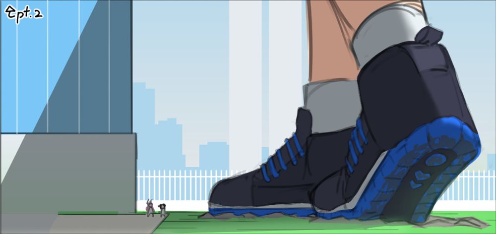Part 2 of previous image, sneakers of giant girl near 2 of her fellow students.