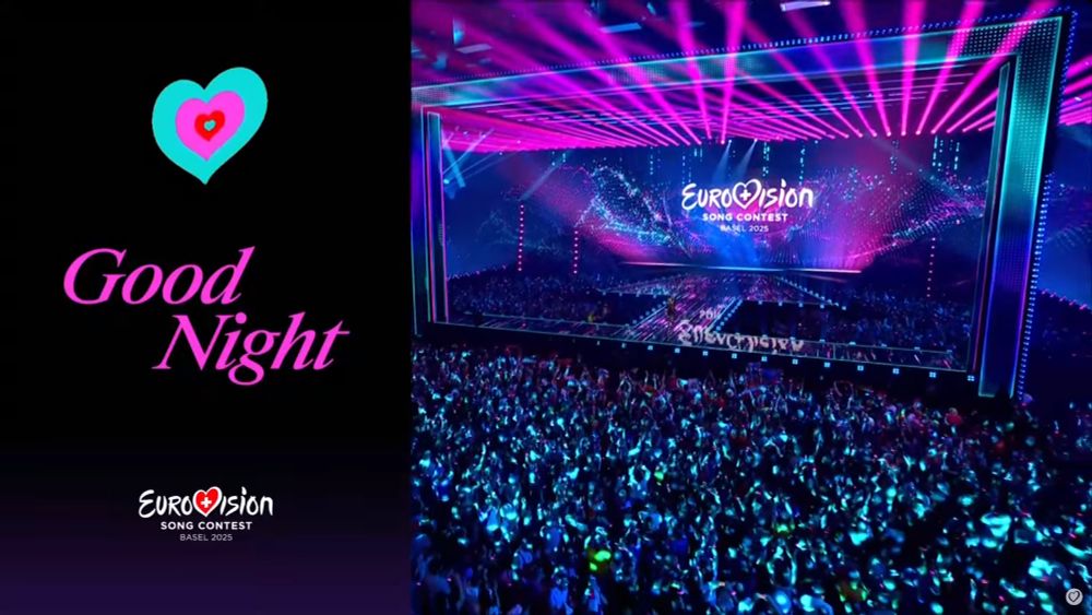 Screenshot from Eurovision semi final 2 with text reading Good Night