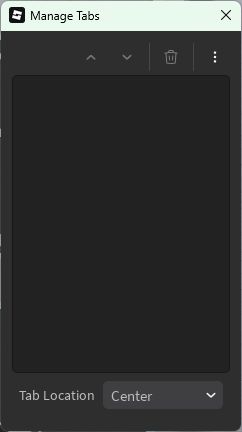 Roblox Studio Manage Tabs window with no tabs listed