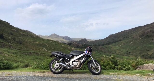 honda nt650 bros with the UK lake district national park in the background
