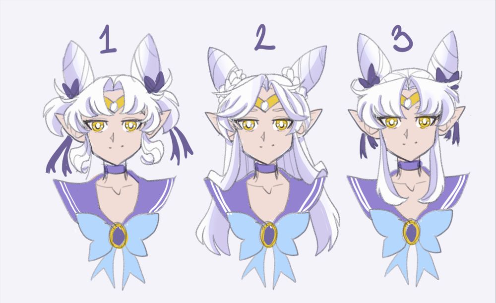sailor aurora with three different hairstyles