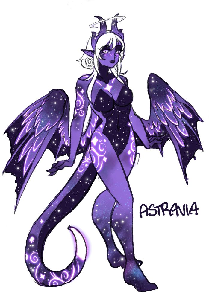 Purple and black dragon lady with white hair 