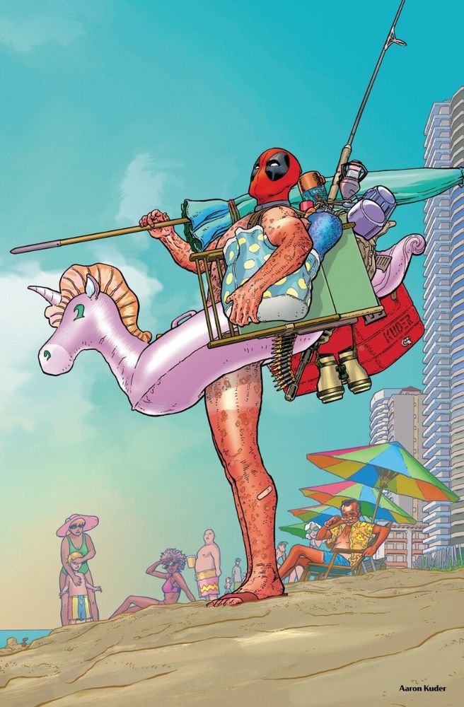 LOL Aaron Kuder got the assignment. Deadpool has arrived at the beach.