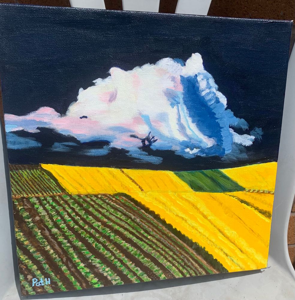 Prairie Storm Approaching is my newest painting. It’s small, 12”x12” in acrylics on gallery canvas. 