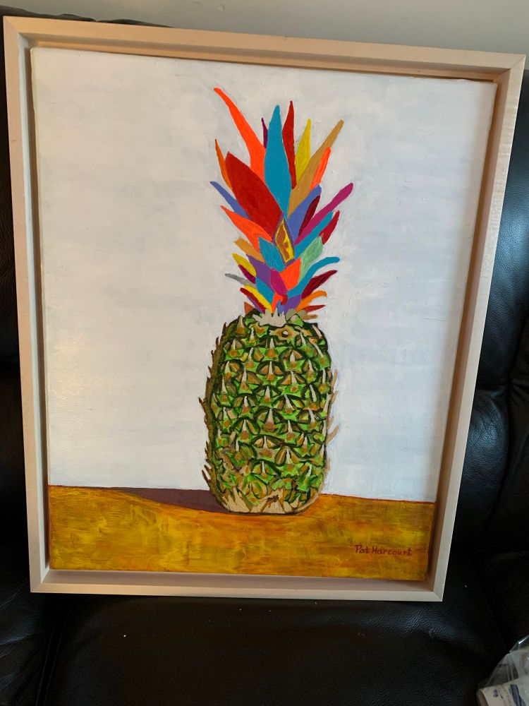 An acrylic painting called The Happy Pineapple done during the pandemic lockdowns.